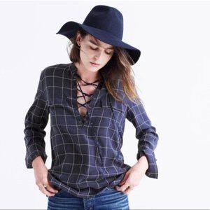 Madewell Silk Lace-up Shirt In Windowpane Plaid